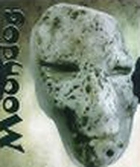 The MoonDog album art: a pale stone mask with the word Moondog written down the side.